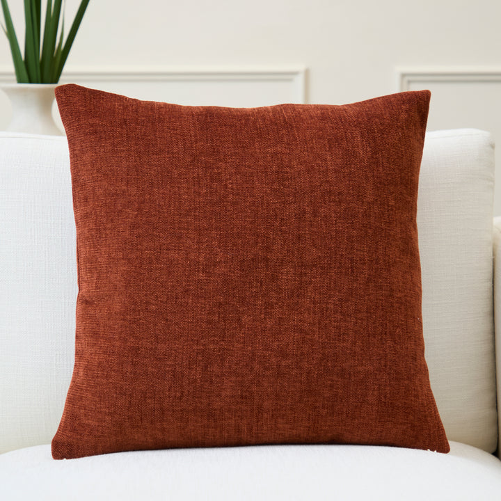 Chenille Solid Rust Orange Cushion Cover (Pack of 1)