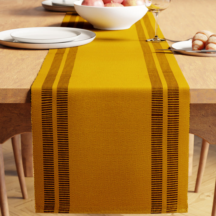 Cotton Yellow & Off White Table Runner (Pack of 1)