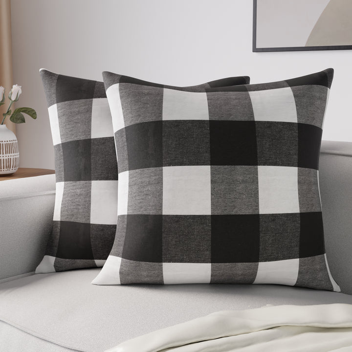 Cotton Buffalo Black Checks Cushion Cover (Pack of 2)