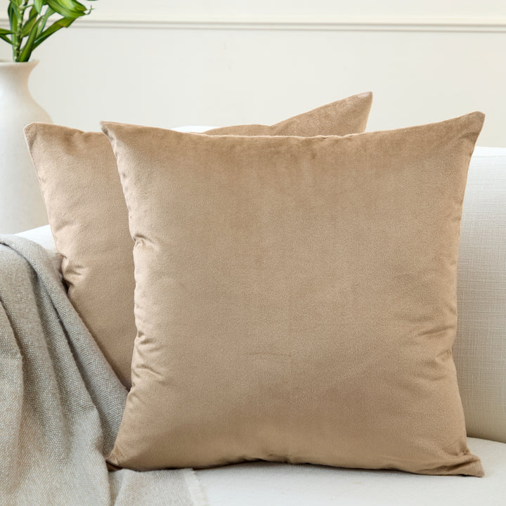 Velvet Beige Cushion Cover (Pack of 2)
