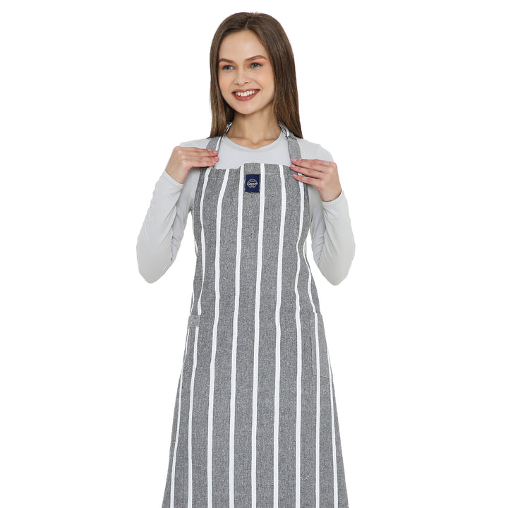 Cotton Roma Grey Stripes Apron (Pack of 1)