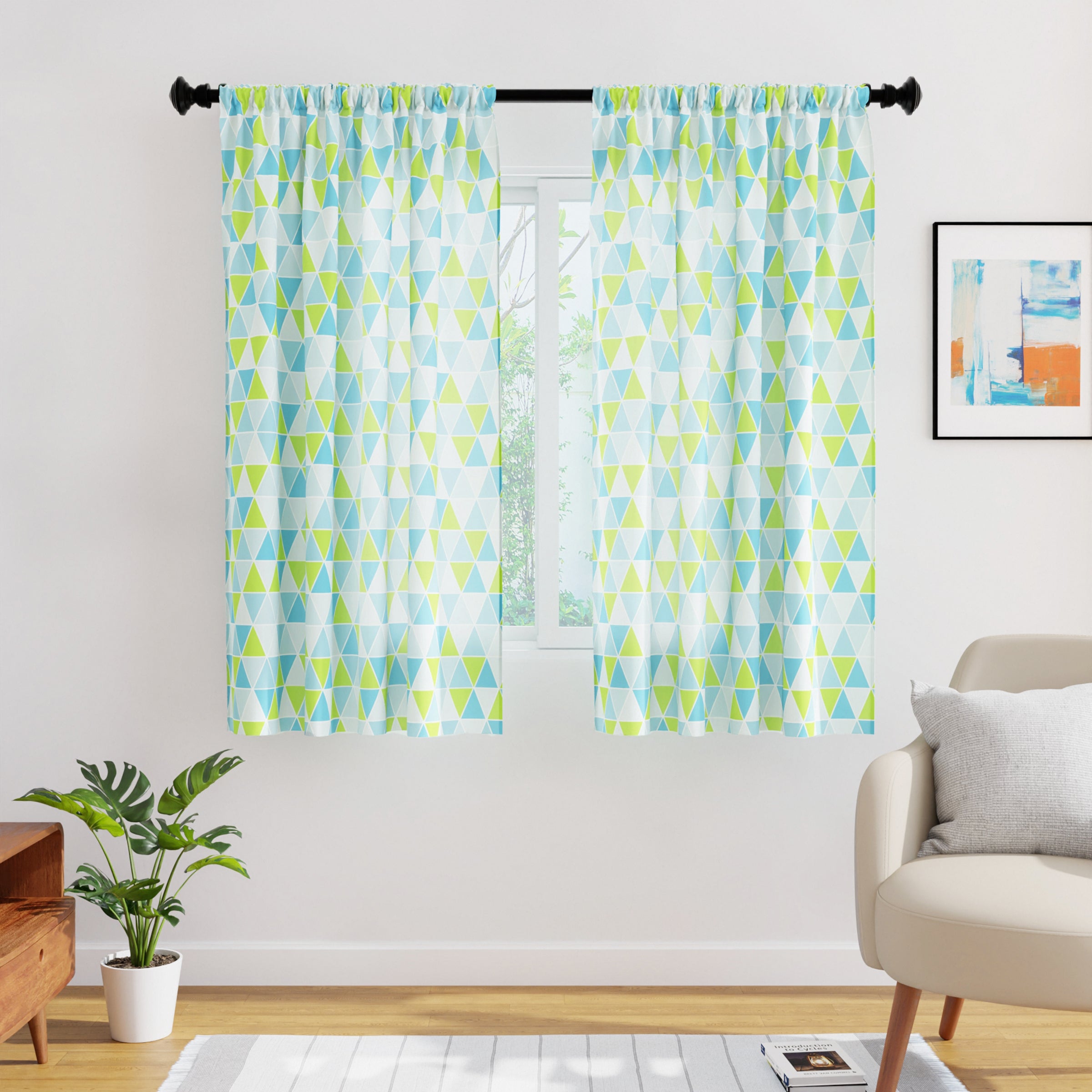 Micro Big Triangles Aqua Curtain (Pack of 2)