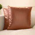 Faux Leather Tan Cushion Cover (Pack of 2)
