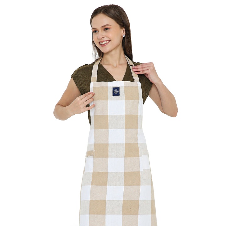 Cotton Buffalo Beige Checks Apron (Pack of 1)