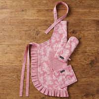 Cotton Floral Red Apron + Oven Glove + Pot Holder (Pack of 3)