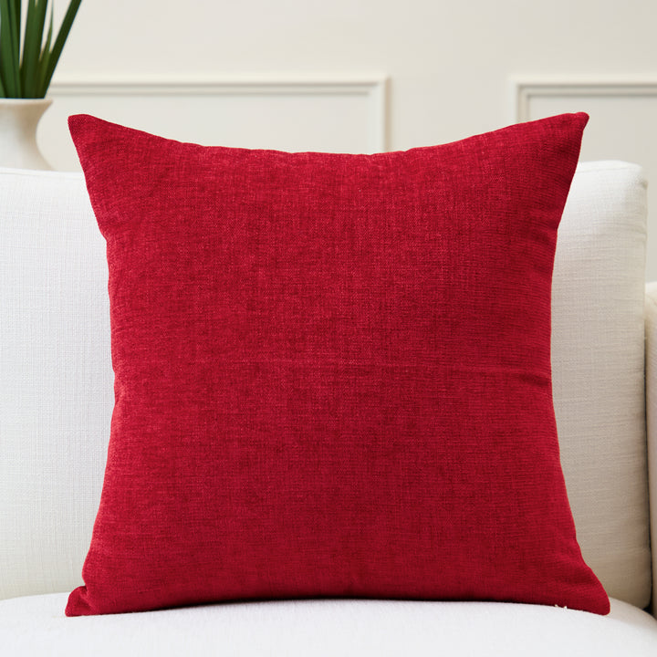Chenille Solid Scarlet Red Cushion Cover (Pack of 1)