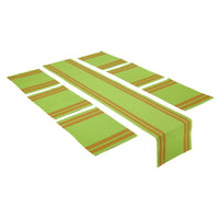 Cotton Ladder Green Table Runner+Placemat (Pack of 7)