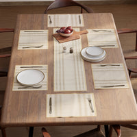 Madur Kathi Beige Table Runner+Placemat (Pack of 7)