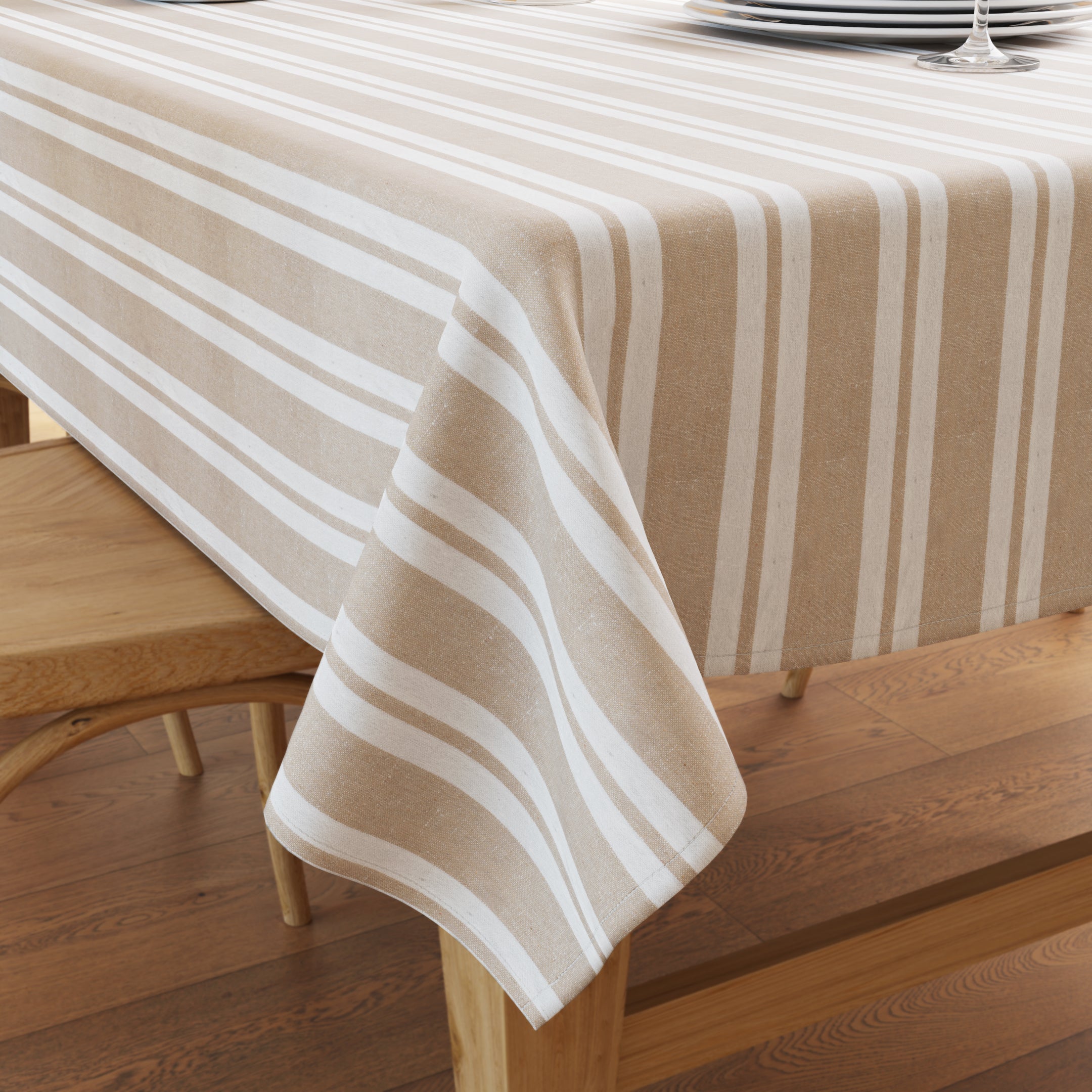 Cotton Franca Beige Stripes Table Cloth (Pack of 1)