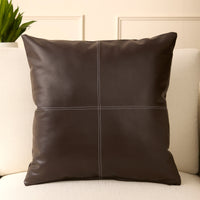 PVC Leather Dark Brown Stitch Cushion Cover (Pack of 1)