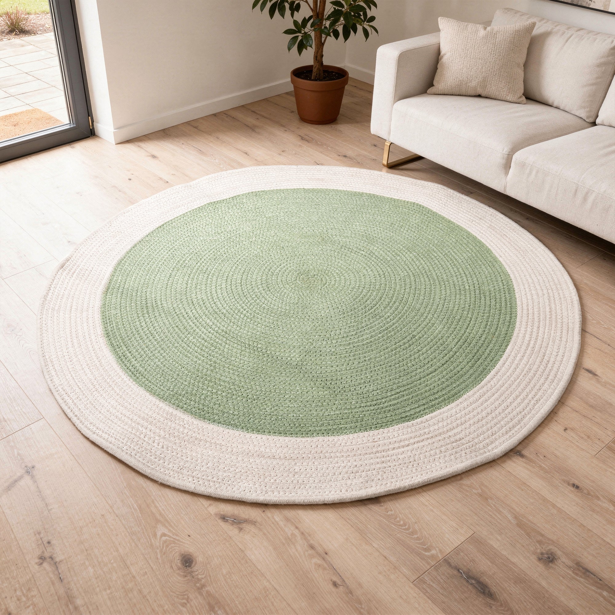Reversible Round Rug Handwoven Natural Fiber Carpet Braided Area Rug | Neutral Boho Rug for Living Room, Bedroom, Nursery | Washable Area Rug Two Tone