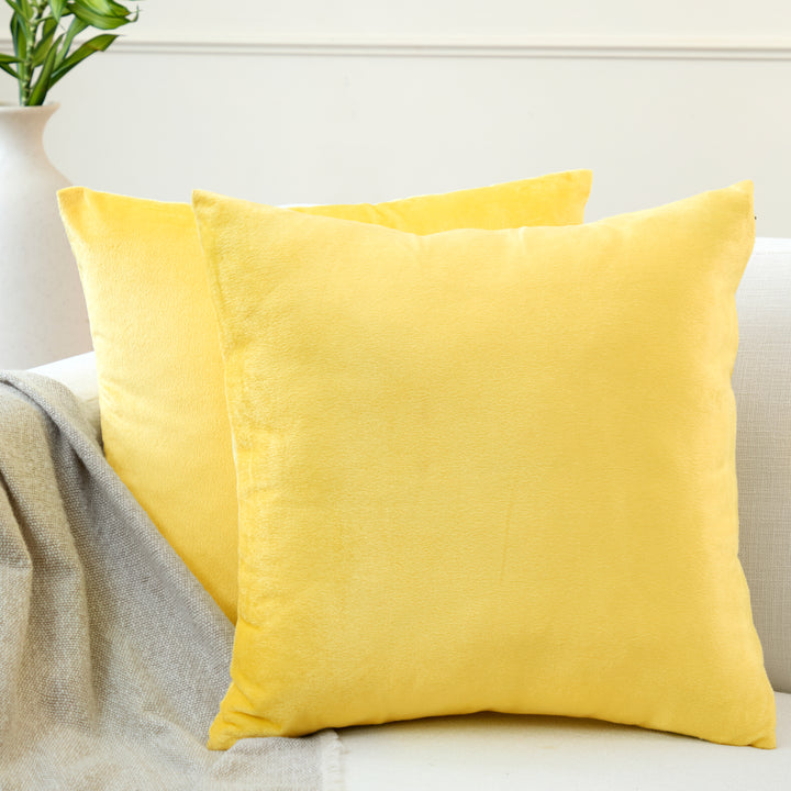 Velvet Lemon Yellow Cushion Cover (Pack of 2)
