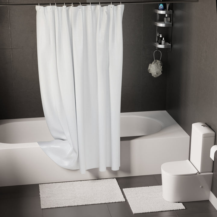 Polyester ZZ White Combo Shower Curtain + Bathmat (Pack of 3)