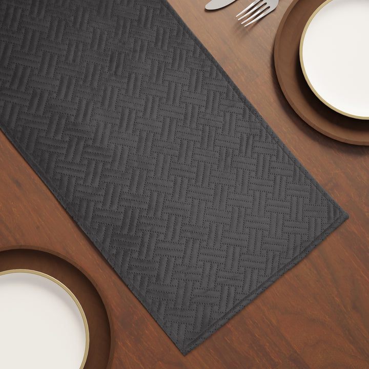 Quilted Velvet Dark Grey Table Runner