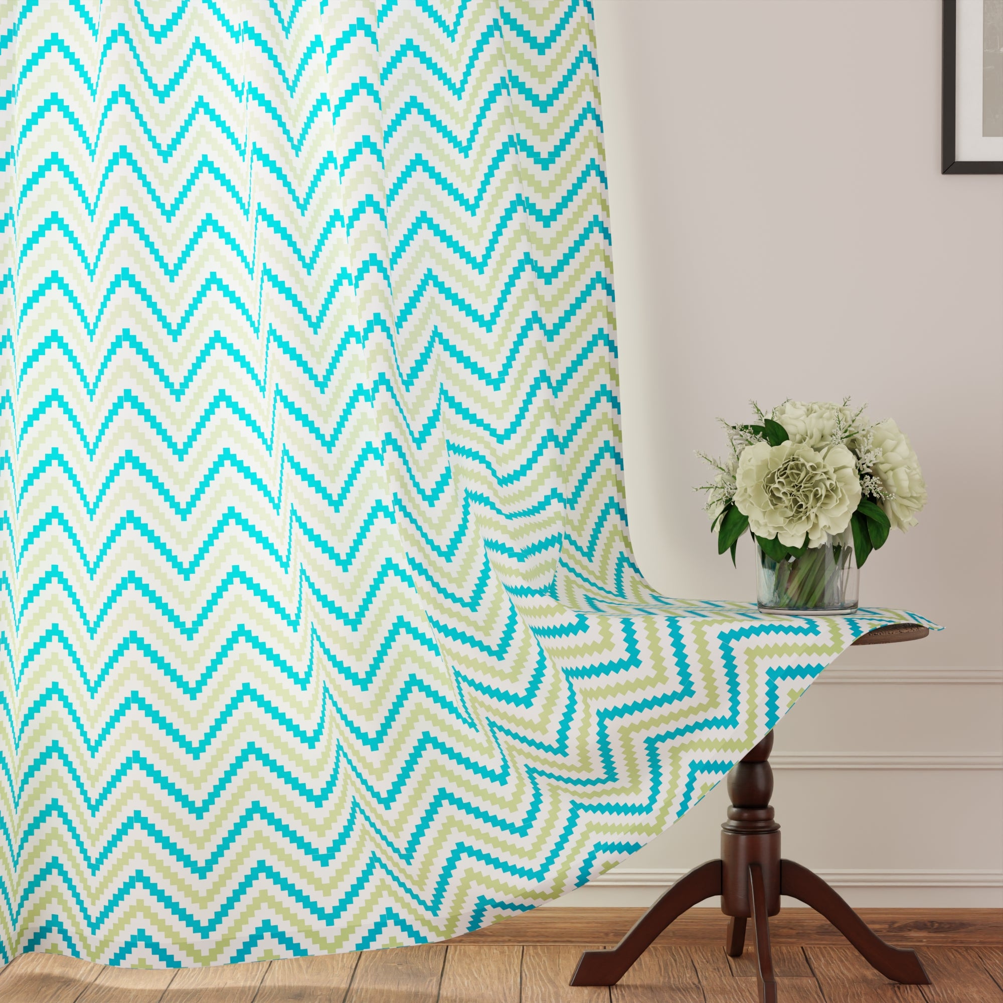 Polyester Chevron 1 Green Curtain (Pack of 2)