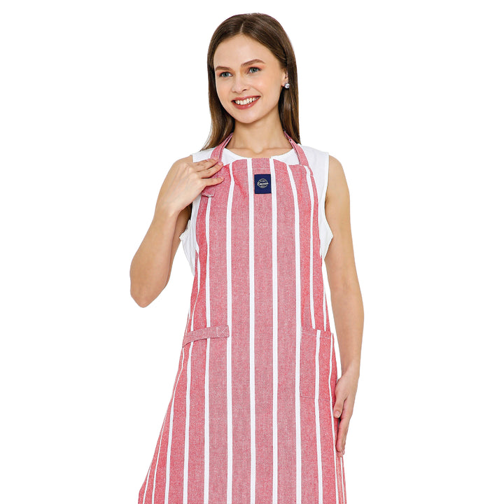 Cotton Roma Red Stripes Apron (Pack of 1)