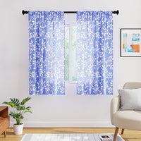 Polyester Reverse Leaf Blue Curtain (Pack of 2)