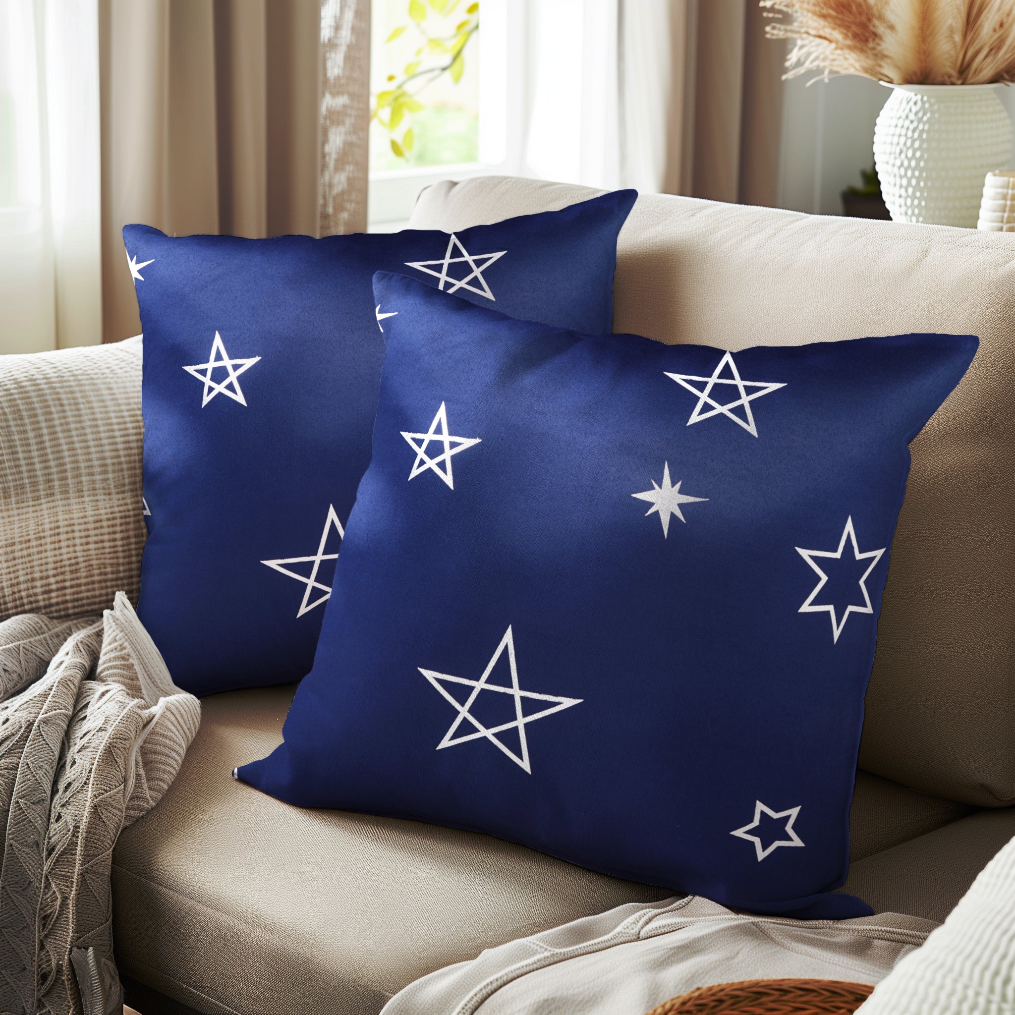 Blackout Polyester Star Navy Cushion Cover (Pack of 2)