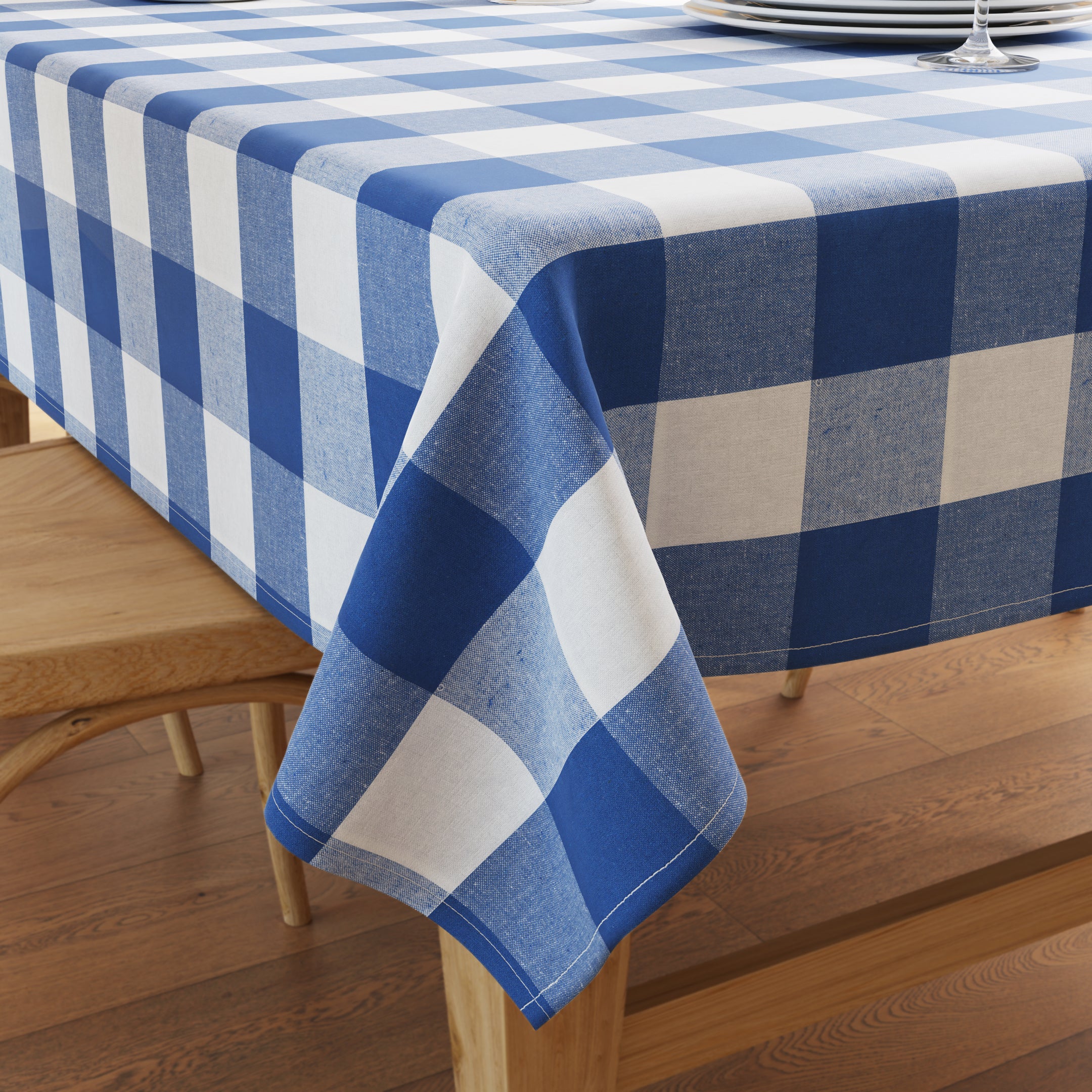 Cotton Buffalo Blue Checks Table Cloth (Pack of 1)