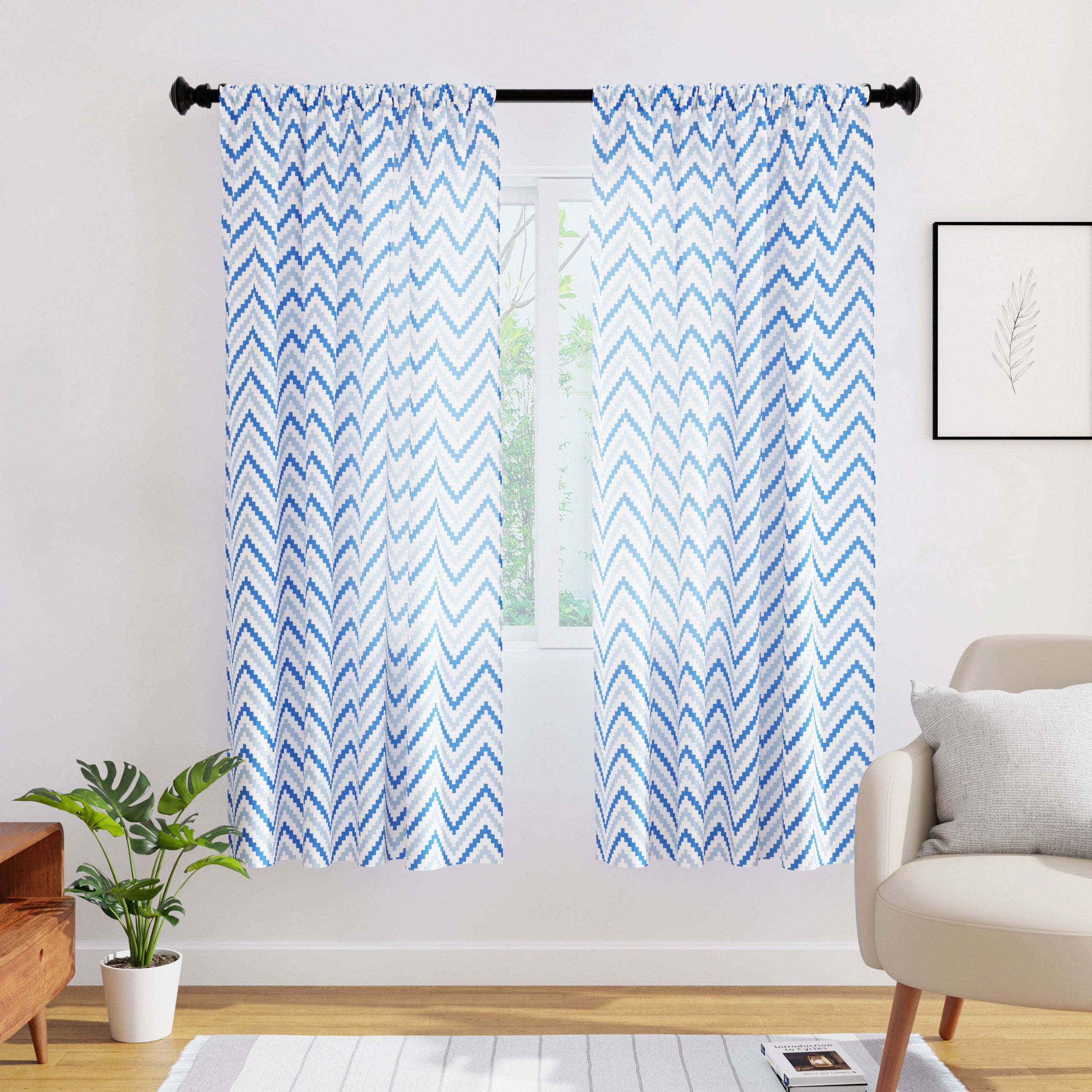 Polyester Chevron 1 Blue Curtain (Pack of 2)