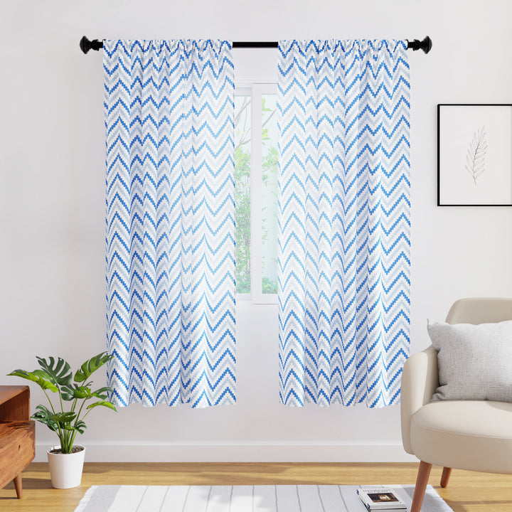 Polyester Chevron 1 Blue Curtain (Pack of 2)