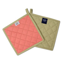 Yarn Dyed Cotton Sage & Coral Potholder (Pack of 2)