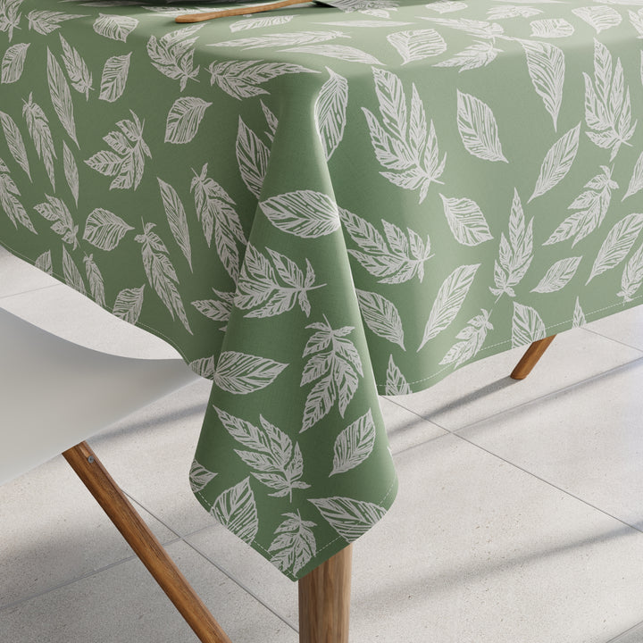 Cotton Big Leaves Green Table Cloth (Pack of 1)