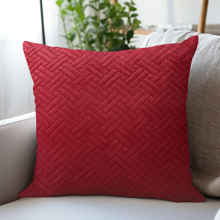 Quilted Velvet Red Cushion Cover (Pack of 1)