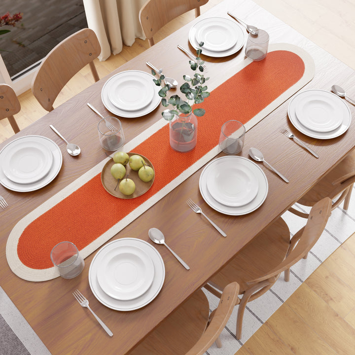 Cotton Coral & Off White Table Runner (Pack of 1)