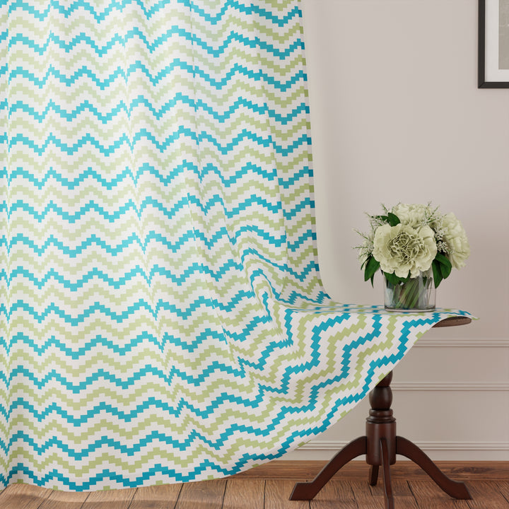 Polyester Chevron Green Curtain (Pack of 2)