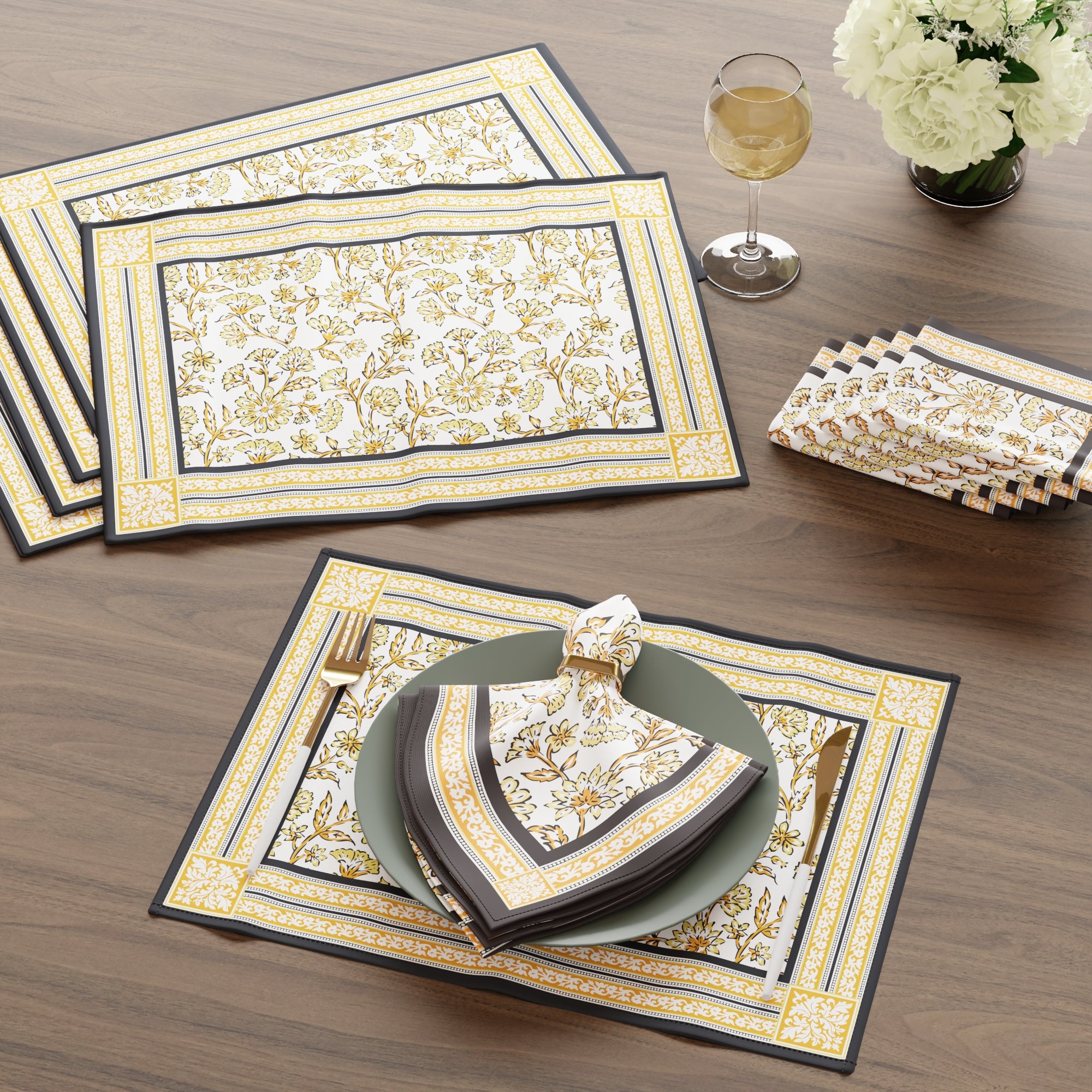 Cotton Canvas Yellow-02 Placemat + Table Napkins