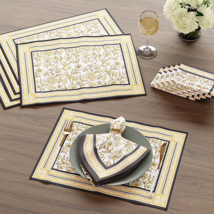 Cotton Canvas Yellow-02 Placemat + Table Napkins