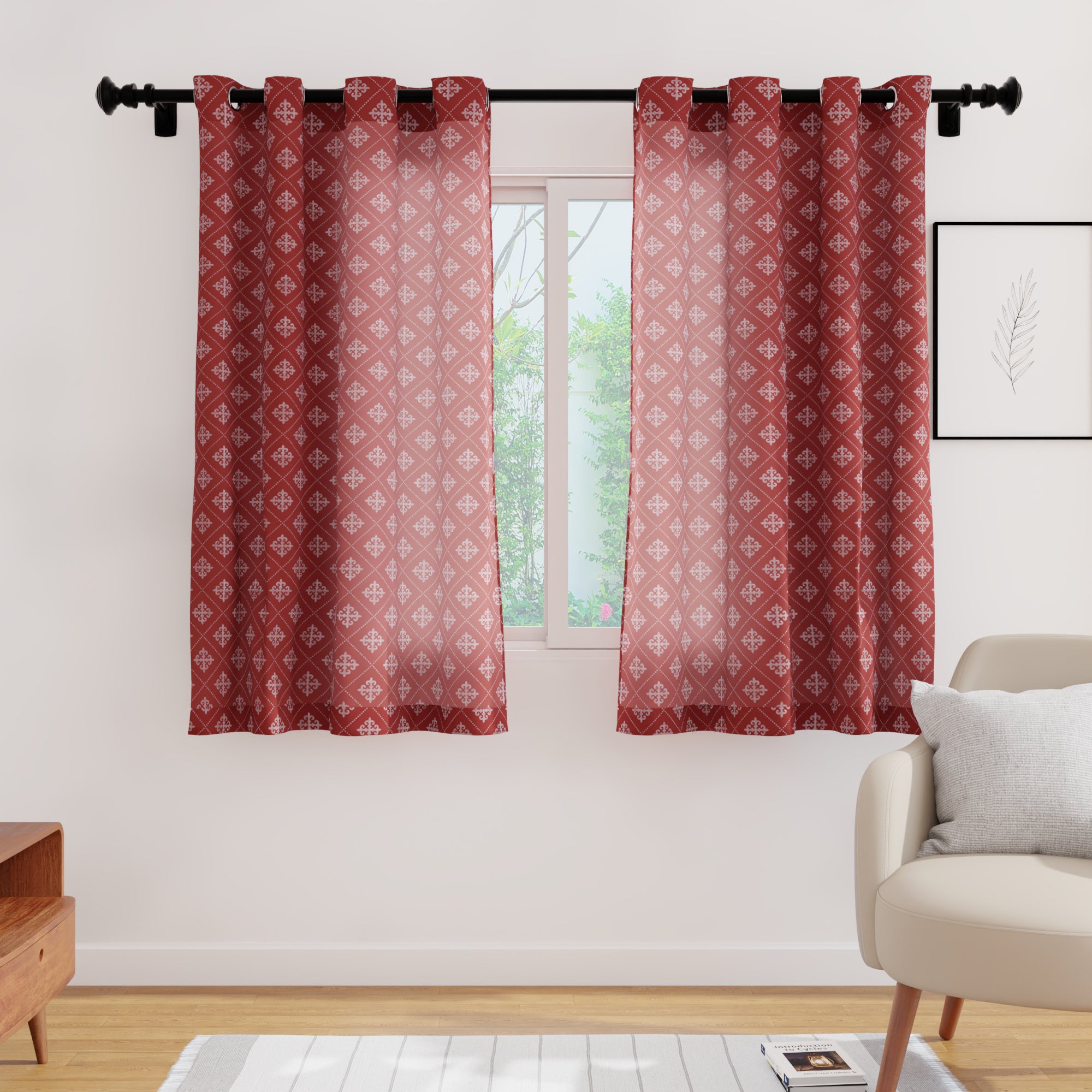 Micro Moroccan Maroon Curtain (Pack of 2)