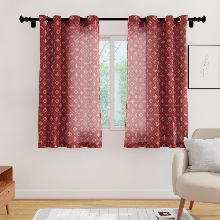 Micro Moroccan Maroon Curtain (Pack of 2)