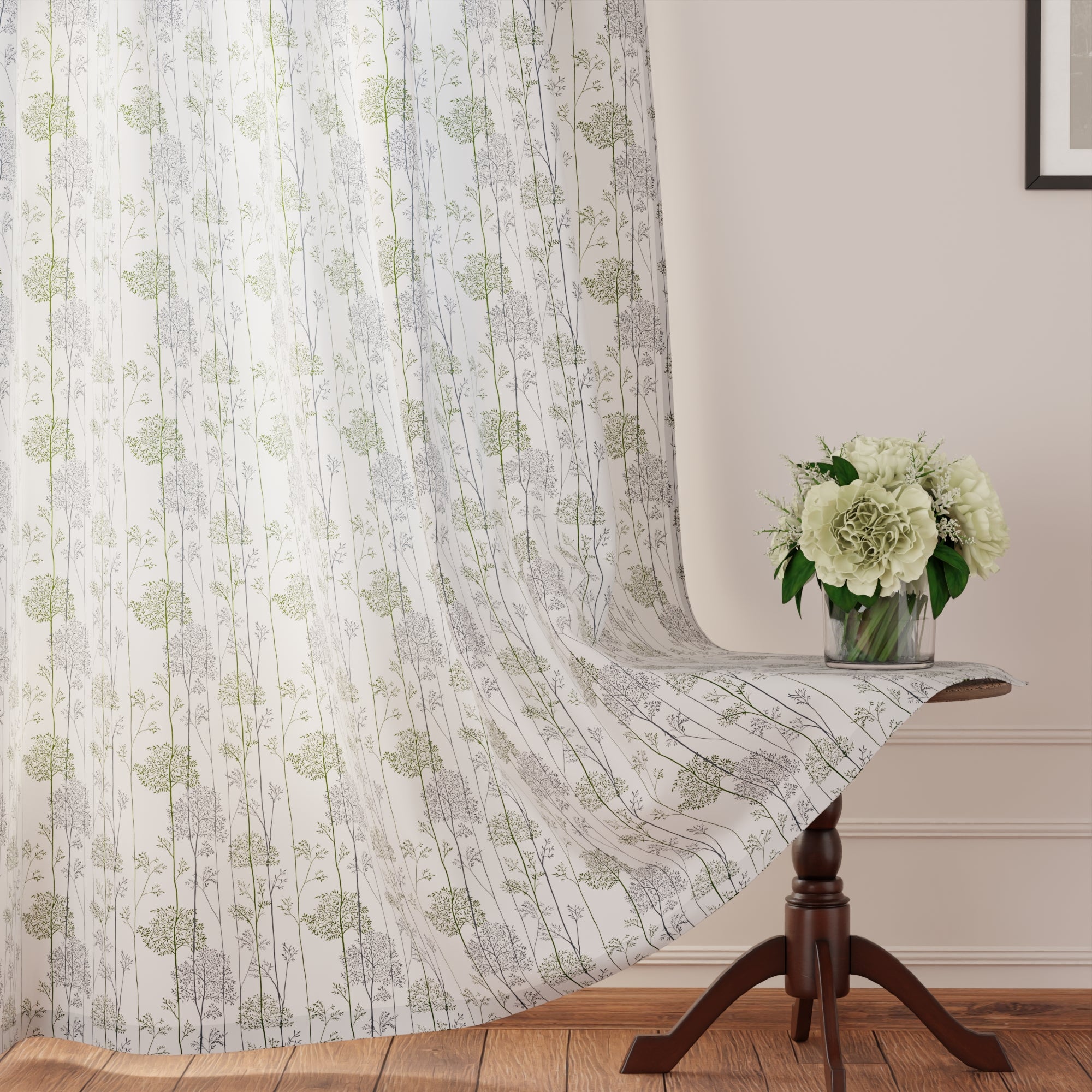 Polyester Branches Green Curtain (Pack of 2)