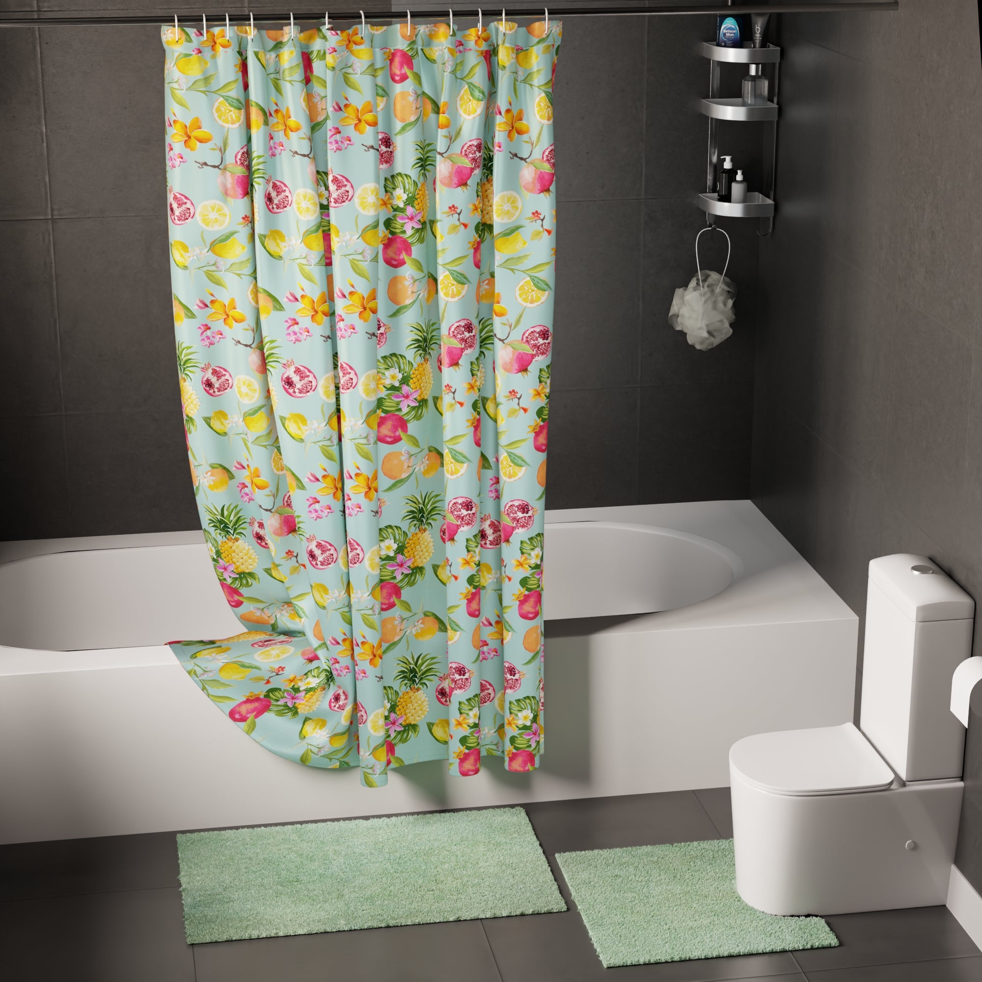 Polyester Pineapple Combo Shower Curtain + Bathmat (Pack of 3)