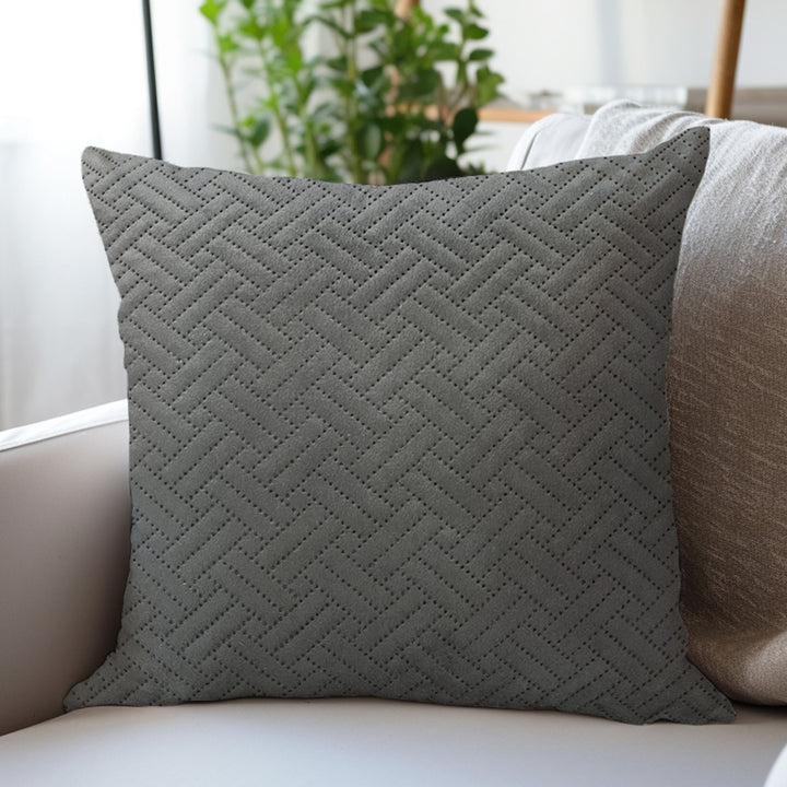 Quilted Velvet Dark Grey Cushion Cover (Pack of 1)