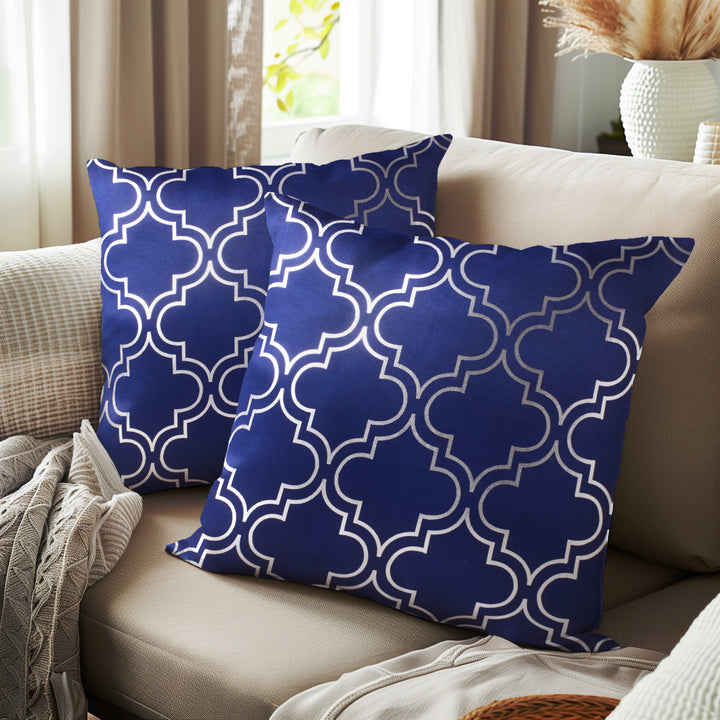 Blackout Polyester Trellis Navy Cushion Cover (Pack of 2)