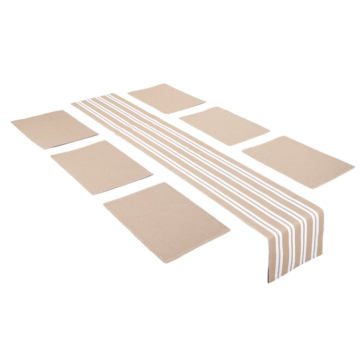 Cotton Franca Beige Table Runner+Placemat (Pack of 7)