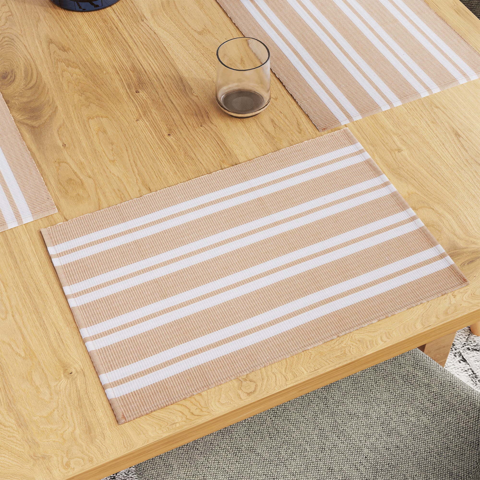 Cotton Franca Beige Stripes Placemat (Pack of 6)