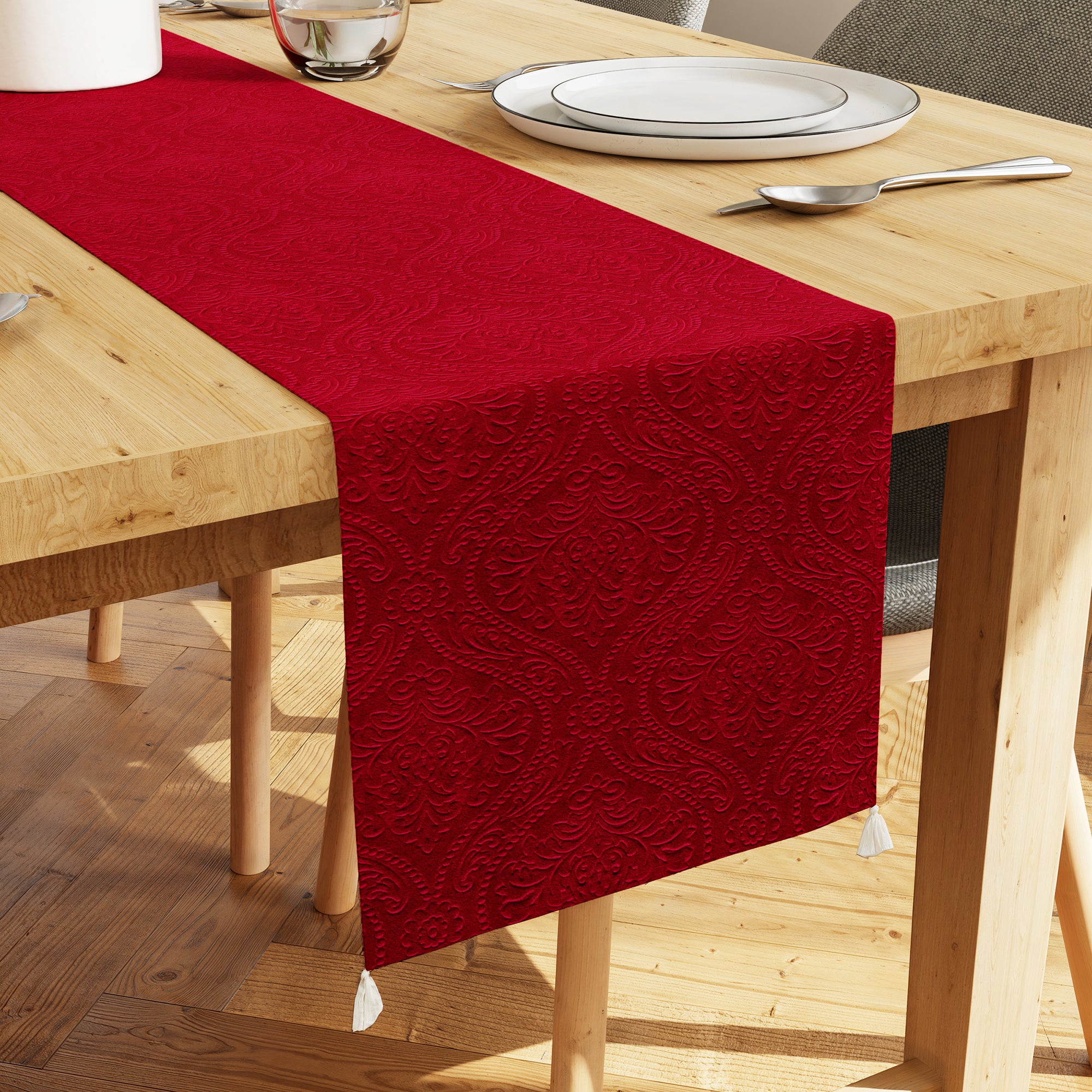 Embossed Velvet Red Table Runner