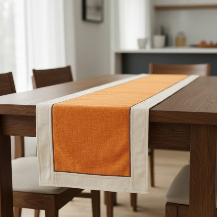 Cotton Off White & Orange Table Runner (Pack of 1)