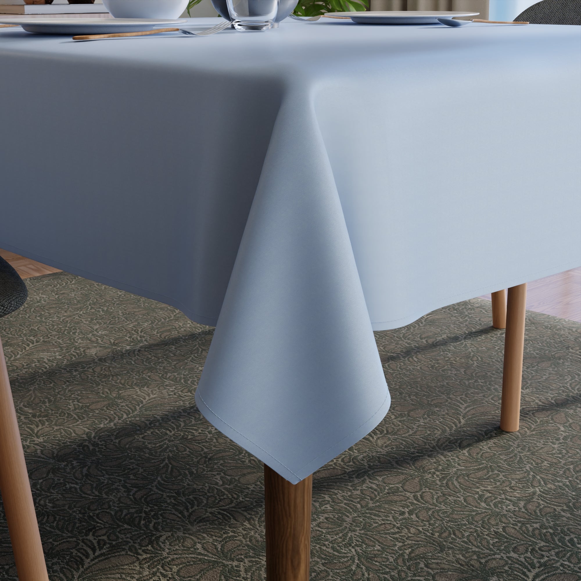 Polyester Blue Table Cloth (Pack of 1)