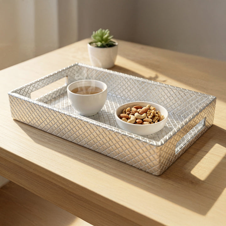 Leather Silver Leather Serving Tray