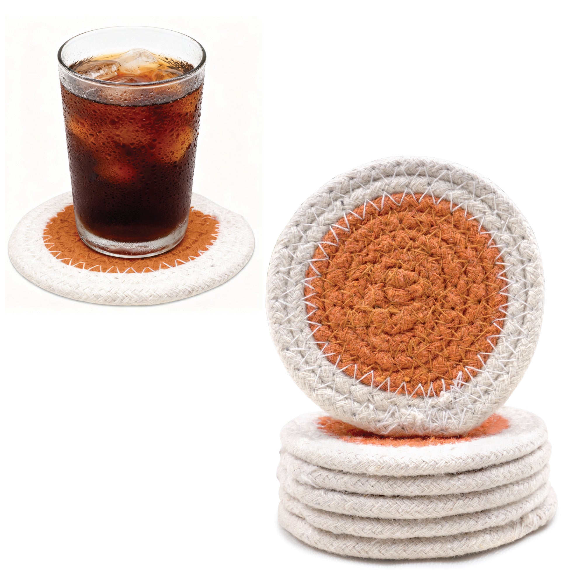 Cotton Coral & Off White Coaster