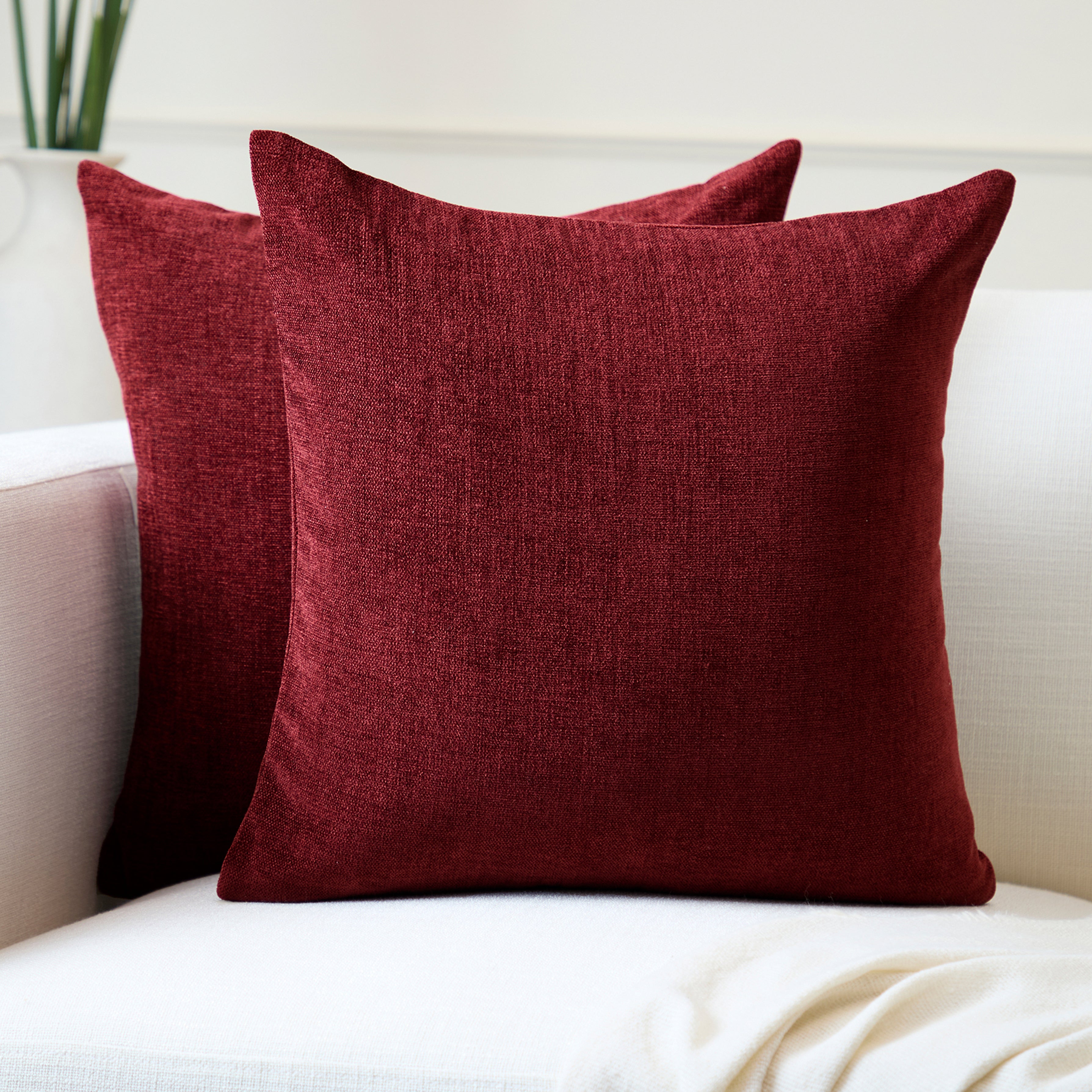 Chenille Maroon Cushion Cover (Pack of 2)