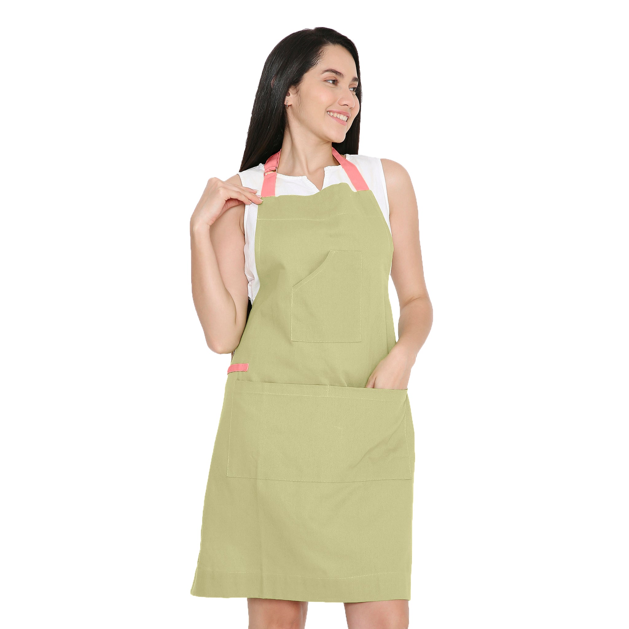 Yarn Dyed Cotton Sage & Coral Apron (Pack of 1)