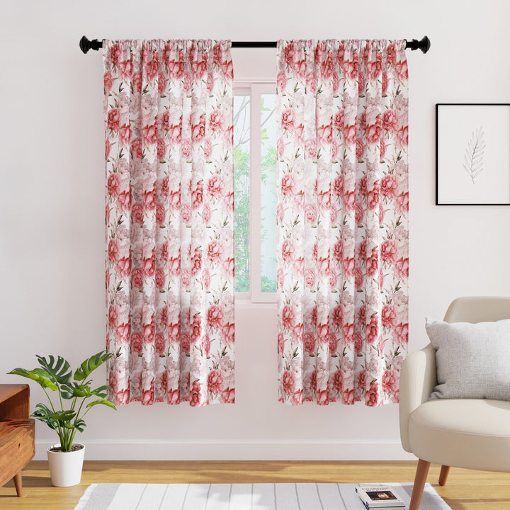 Polyester Peonies Curtain (Pack of 2)