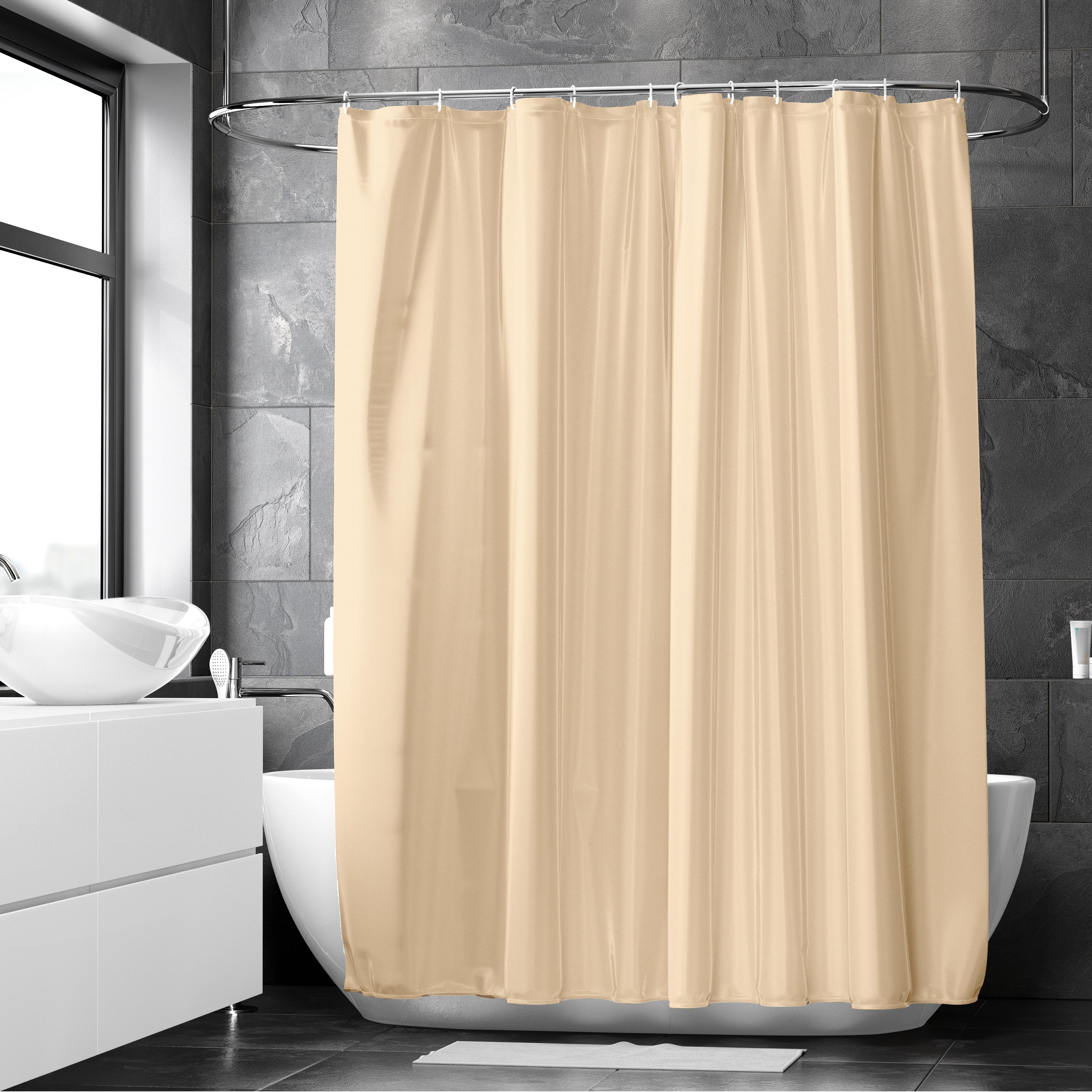 Polyester Beige Shower Curtain (Pack of 1)
