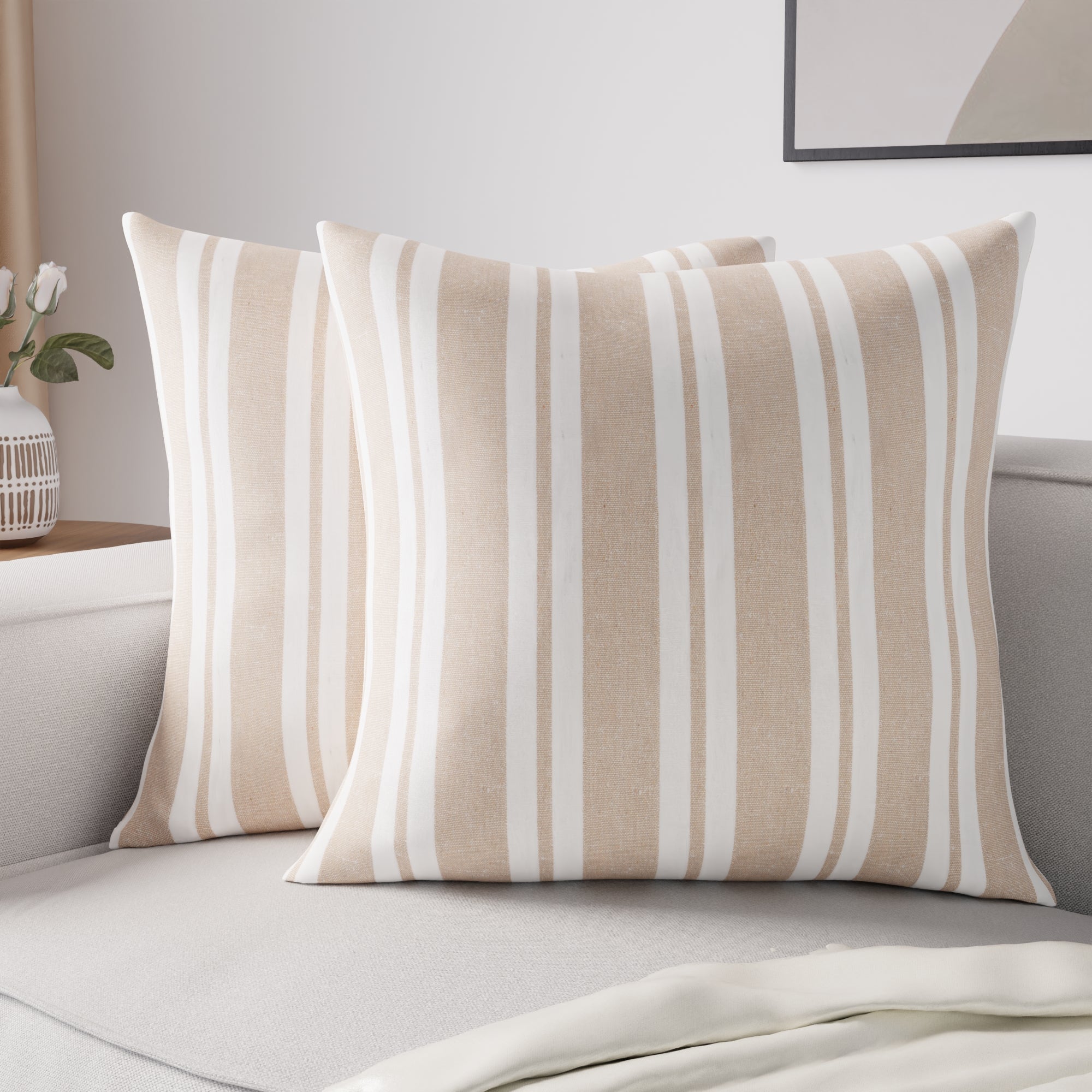 Cotton Franca Beige Stripes Cushion Cover (Pack of 2)
